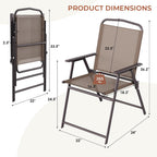 TLSUNNY Patio Folding Chairs Set of 2, Portable Dining Lawn Chairs, Outdoor Folded Furniture W/Breathable Textilene & Steel Frame, Armrests & Crossbar, All Weather for Pool, Camping (2, Brown)
