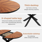 KEIKI 47.2"-63" Extendable Round Dining Table for 4-6, Modern Wooden Kitchen Table with Removable Leaf, Solid Wood Oval Dinner Tables for Dining Room Living Room, Walnut