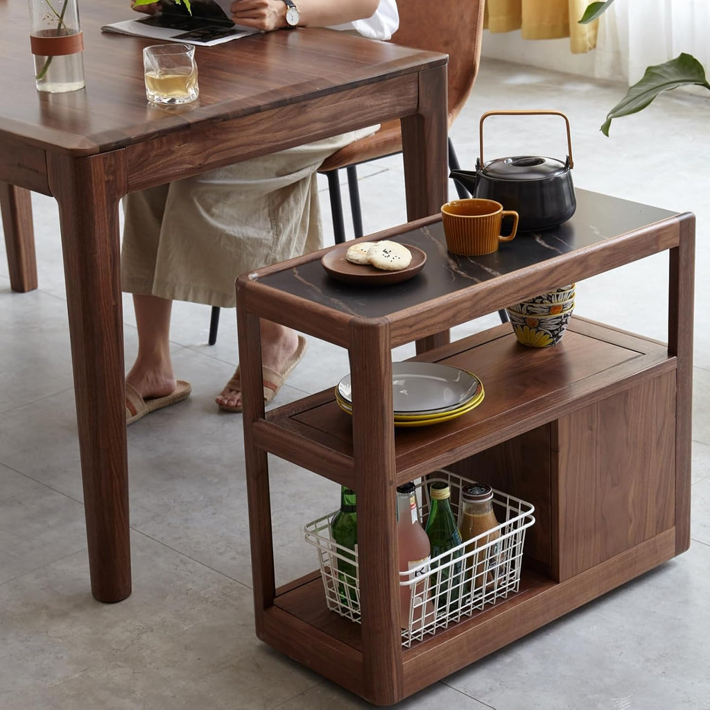 Solid Wood End Table with Storage Drawers, Narrow Side Table for Couch | 2 drawers, hidden wheels and slim design make this narrow side table perfect for couches, bedrooms and small spaces.