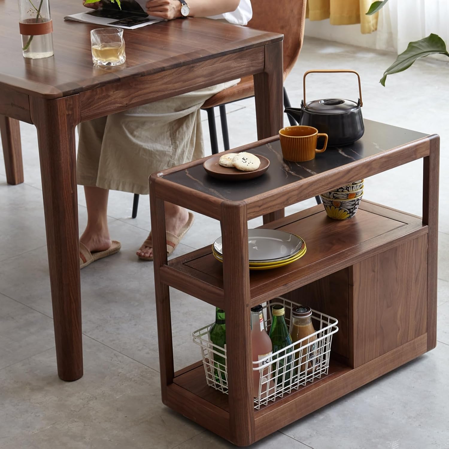 Solid Wood End Table with Storage Drawers, Narrow Side Table for Couch | 2 drawers, hidden wheels and slim design make this narrow side table perfect for couches, bedrooms and small spaces.