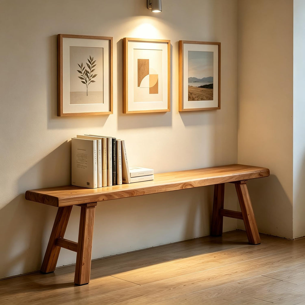 Bench——Wooden Bench Indoor ,Rustic FarmhouseNarrow Entryway Bench withNatural Solid Wood, Durable and Sturdy, Suitable for Dining Room, Bedroom, Porch and Other Narrow Spaces (39.3 * 10.2 * 17.7)，