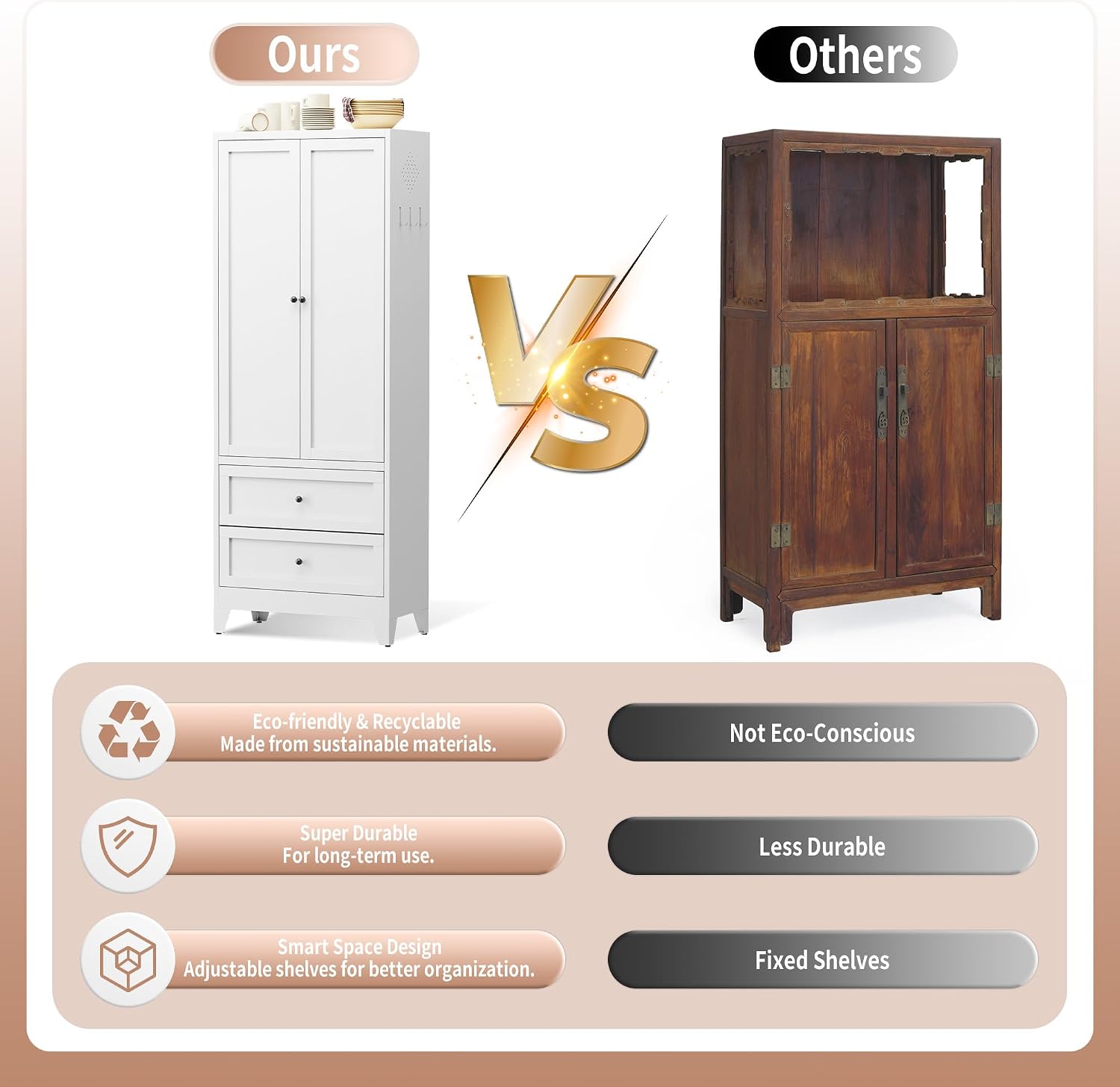 72" White Storage Cabinet Metal Kitchen Pantry Cabinet with Drawers & Adjustable Shelves,2-Door Freestanding Storage Organizer Utility Cupboard for Pantry,Kitchen,Bathroom