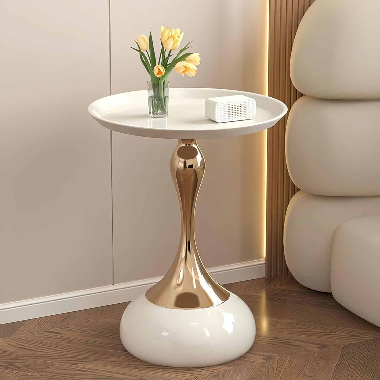 Light Luxury Coffee Table Living Room Metal Moving knickknacks Bedroom nightstand Creative Sofa Side Several Balconies Round Table Italian-Style Telephone Table (White)