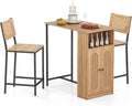 COSTWAY 3-Pcs Kitchen Table & Chairs Set, High Top Bar Table with 2 Stools, Storage, Adjustable Shelf, Metal Frame, Counter Height Dining Room Set for 2, Boho Rattan Table Set for Living Room, Study