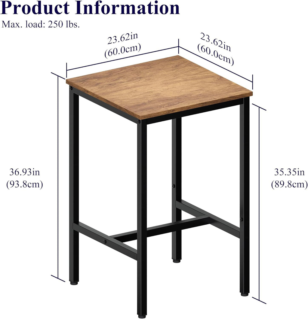 Lutown-Teen Square Bar Table, High Top Table - Industrial Metal Frame for Small Spaces & Narrow Kitchens, 23.6x23.6x36.9 in (LxWxH), Easy Assembly, Mahogany and Black