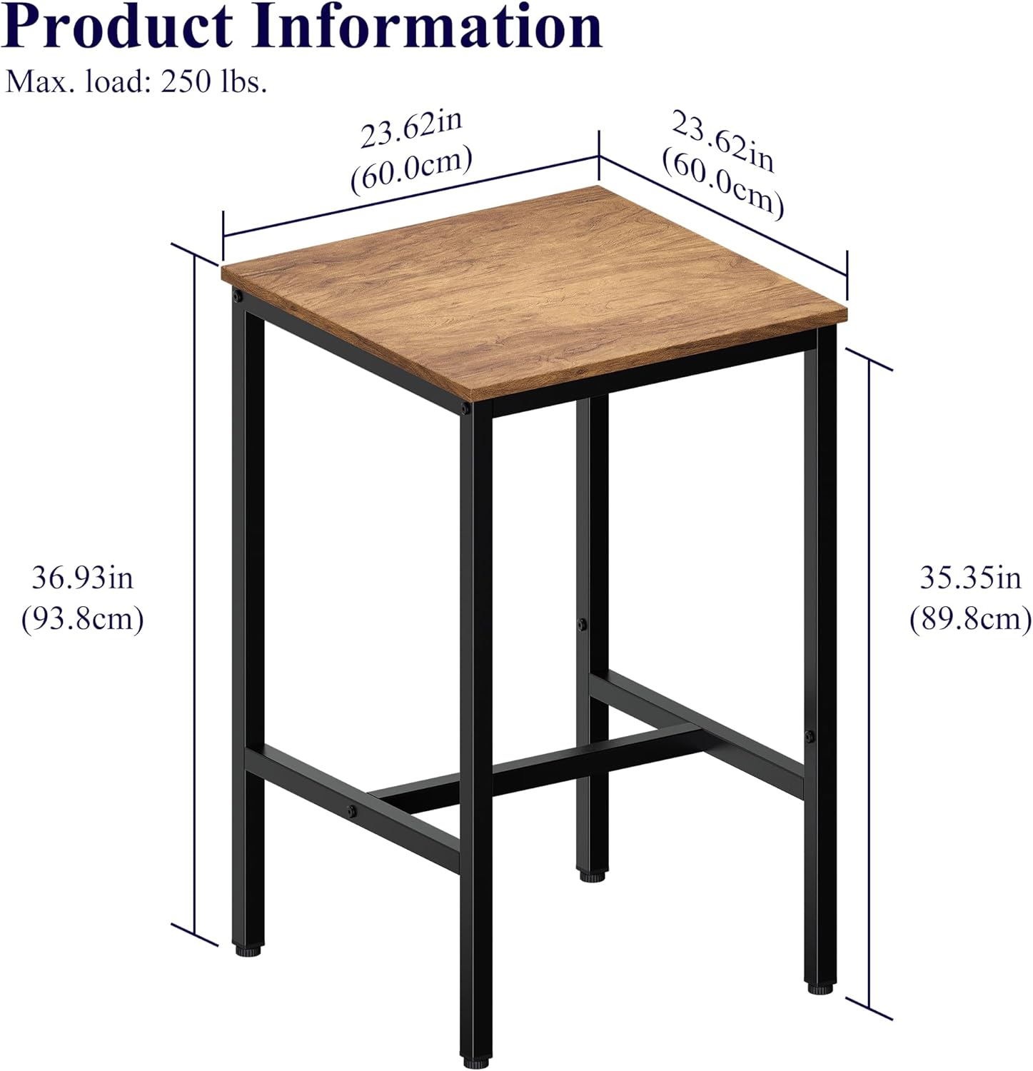 Lutown-Teen Square Bar Table, High Top Table - Industrial Metal Frame for Small Spaces & Narrow Kitchens, 23.6x23.6x36.9 in (LxWxH), Easy Assembly, Mahogany and Black