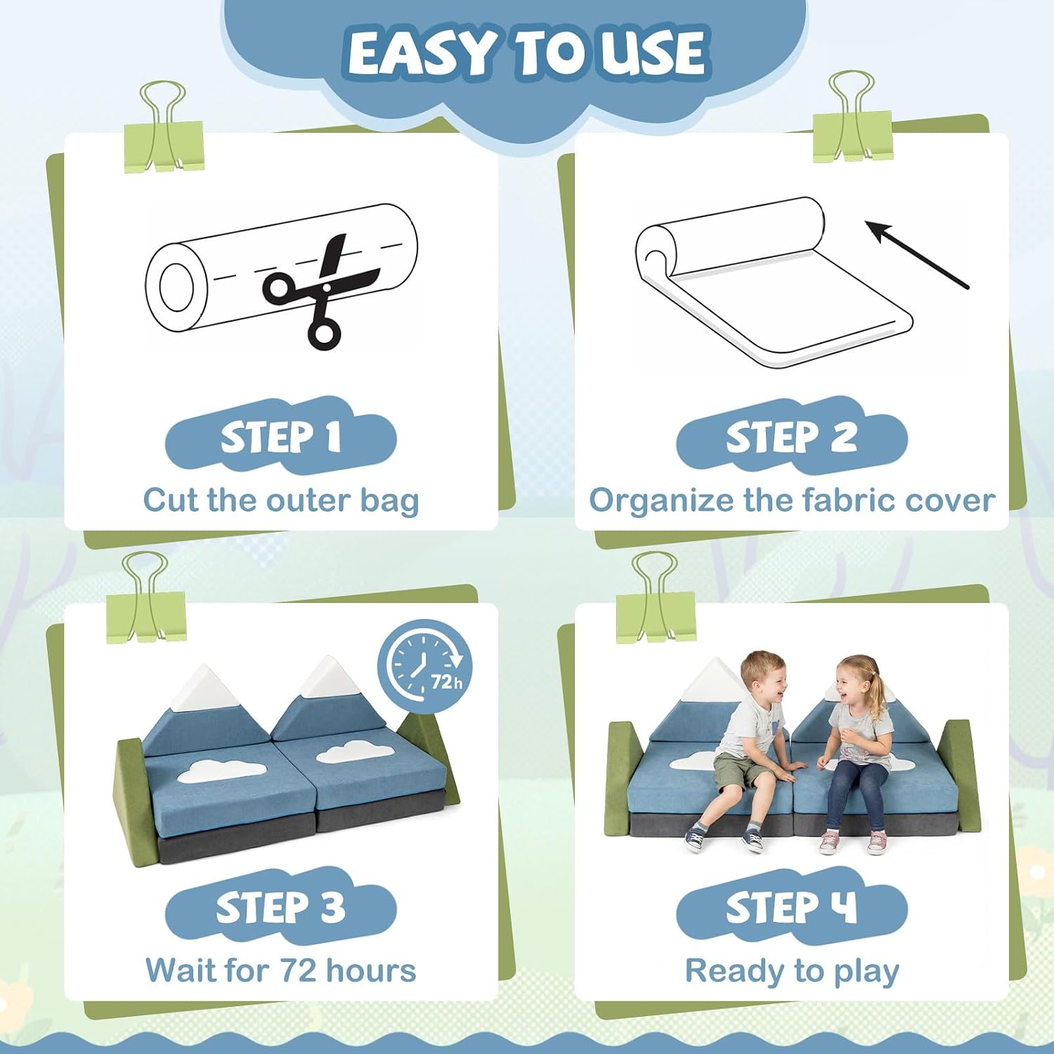 Costzon Modular Kids Play Couch, Snow Mountain Theme Toddler Foam Building Fort for Inspiring Creativity, Convertible Foam and Floor Cushion for Boys Girls for Playroom, Bedroom Gifts (Snow Mountain)