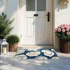 Navy Blue Beach Ocean Oyster Door Mat, Abstract Oyster Shell Coastal Ocean Doormat Indoor Outdoor Entrance Entryway, Beach Welcome Mats for Front Door Outside, 17x30 Inches