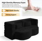 CAPCAEK Folding Sofa Bed,15" Full Size Boneless Couch for Living Room, Teddy Fabric Foam-Filled, Convertible Loveseat Sleeper Sofa Bed (Black-Teddy)