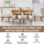 ZJhome Mid-Century Modern Rattan Dining Chairs Set of 4 – Farmhouse Linen Upholstered Accent Chairs with Curved Backrest, Solid Hardwood Frame, and Comfortable Seat for Kitchen & Dining Room – Beige