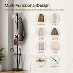 YATINEY Coat Rack Freestanding with Umbrella Holder, Coat Rack Stand with 8 Hooks, Heavy Duty Coat Tree for Entryway, Modern Clothing Rack, Metal Coat Hanger Stand for Bedroom, Office, Black YM03BB