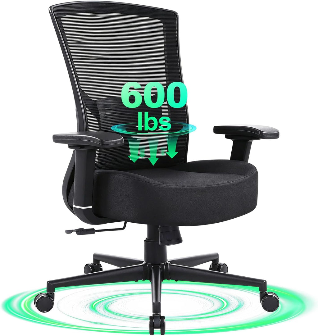 600lbs Big and Tall Office Chair with Adjustable Lumbar Support,Ergonomic Heavy Duty Office Chair for Heavy People,Mesh Desk Chair with Wide Seat for Home