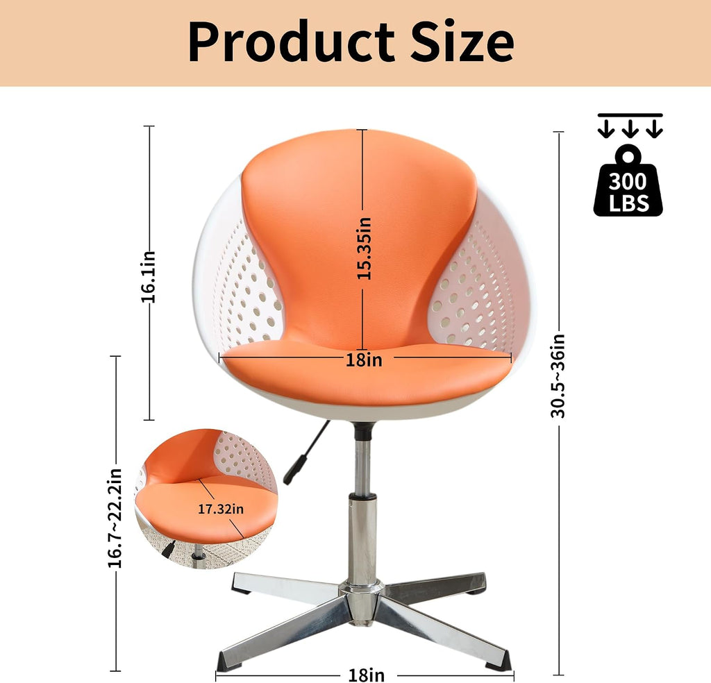 VipDesk Swivel Accent Office Chairs Set of 2, Modern Soft Foam Lounge Chair with Egg Back, Comfy Adjustable Chair for Living Room Bedroom Reading Room Office, Chrome Base - Orange