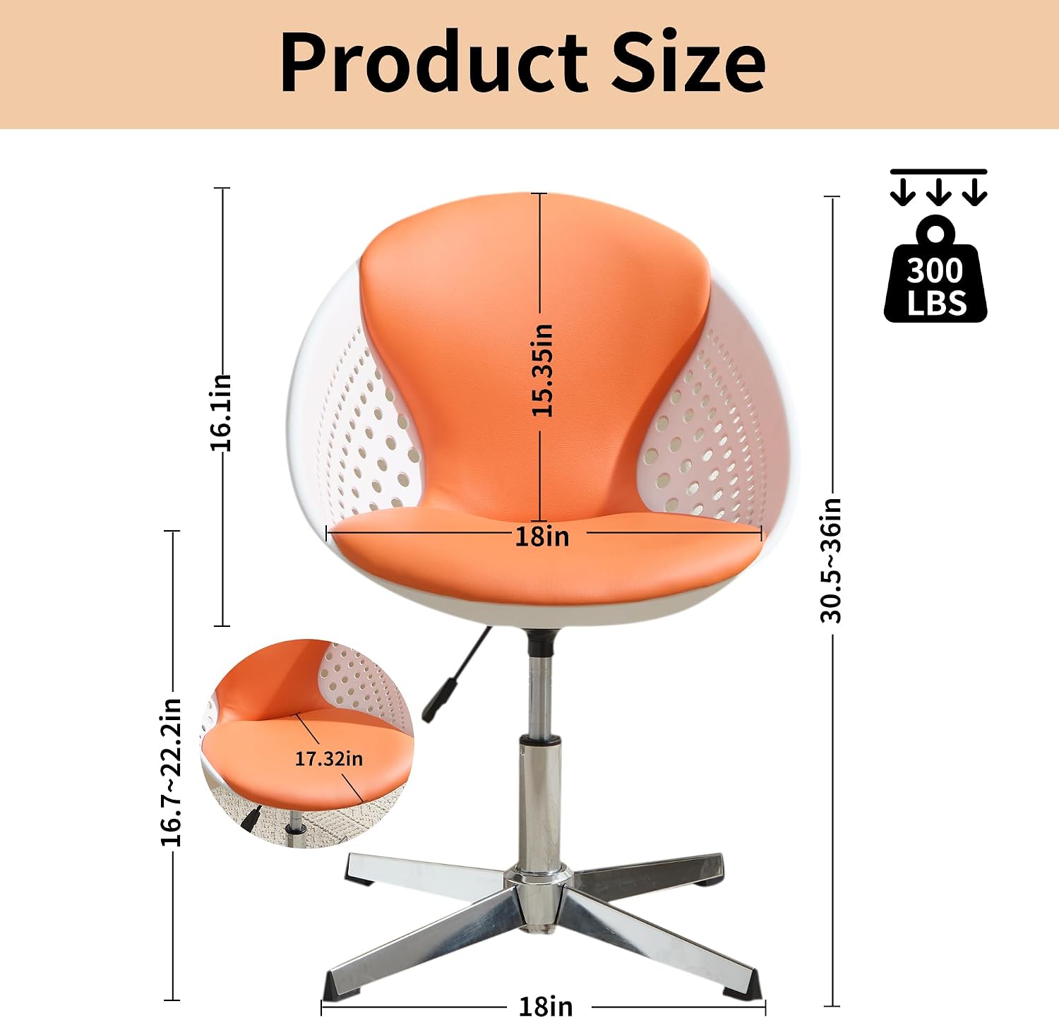 VipDesk Swivel Accent Office Chairs Set of 2, Modern Soft Foam Lounge Chair with Egg Back, Comfy Adjustable Chair for Living Room Bedroom Reading Room Office, Chrome Base - Orange