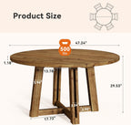 47.3" Solid Wood Dining Table for 4-6, Round Kitchen Table with Wood Legs, Farmhouse Kitchen & Dining Room Furniture, Brown