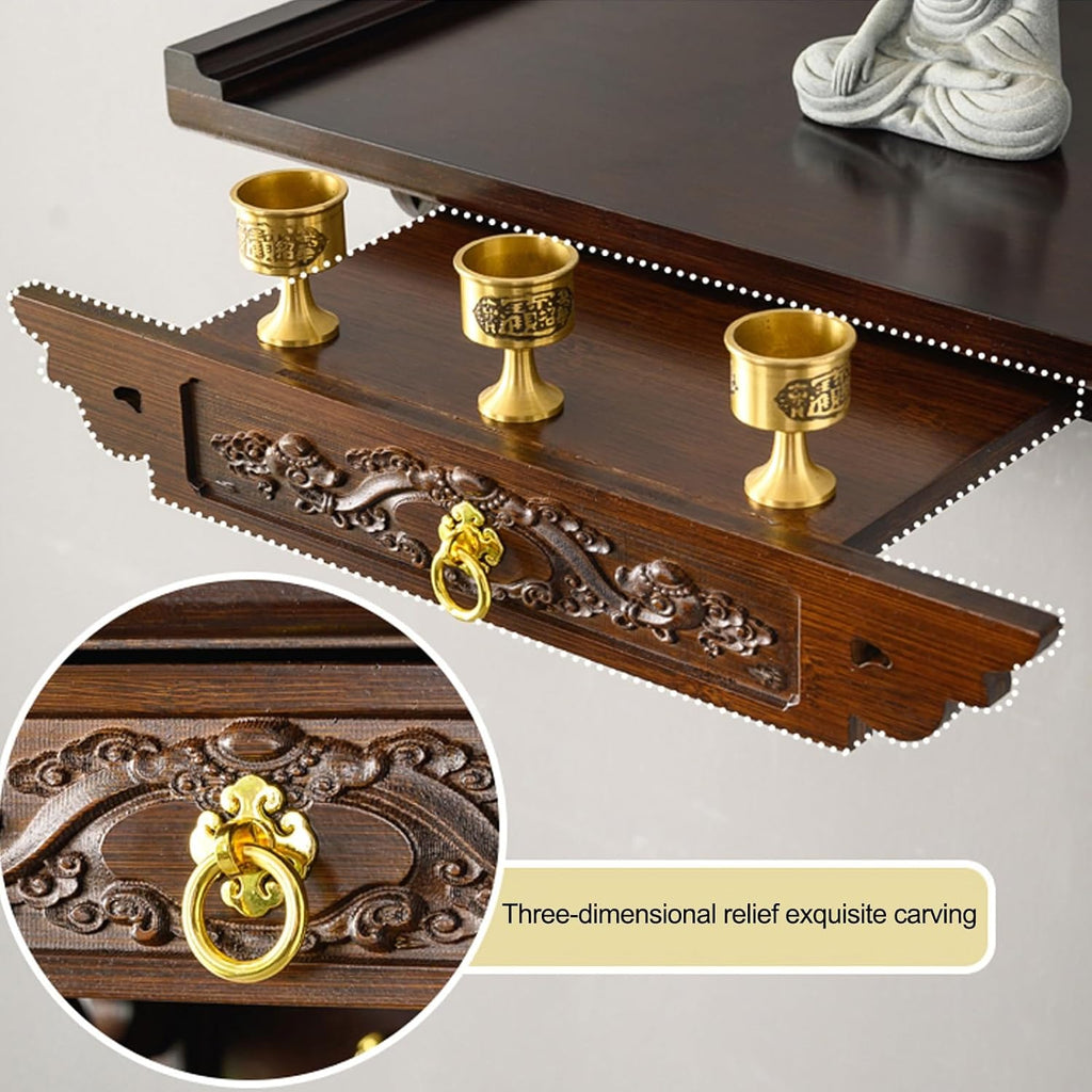 HARELA Buddha Altar Table, Wall-Mounted Personal Shrine Altar Table, Buddhist Altar Shelf for Home, Wall Hanging God Shelf for Wealth God, Guanyin, Buddha Statue(80x30x20cm/31.5x11.8x7.9in)