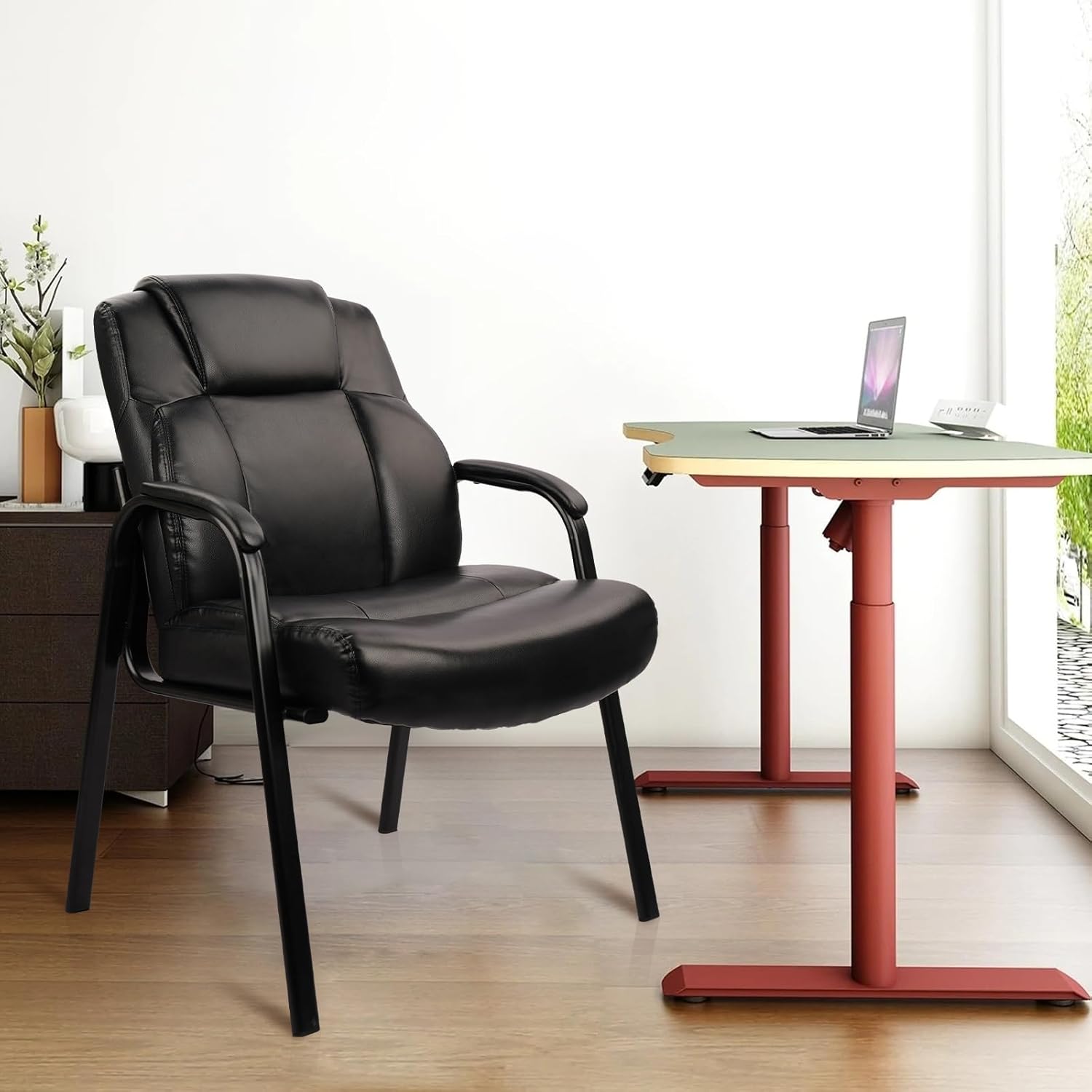 CLATINA Big & Tall 500 lb. Guest Chair, Leather Reception Chairs with Padded Arm Rest for Waiting Room Office Home and Meeting Conference-Black, 6 Pack
