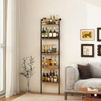 YMYNY 5-Tier Freestanding Wine Racks，Liquor Bottle Display Shelf with Fences, Wall Mounted Floating Shelf Storage Stand for Kitchen, Dining Room, 16.93''L x 7.87''W x 69.68''H Vintage Brown UHWR001H