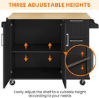 Yaheetech Kitchen Island Cart with Drop Leaf, Kitchen Breakfast Bar on 5 Universal Wheels with Storage Cabinet, Rubberwood Top, 3 Drawers, Spice Rack for Dining Room, 49W x 29.5D x 36H, Black