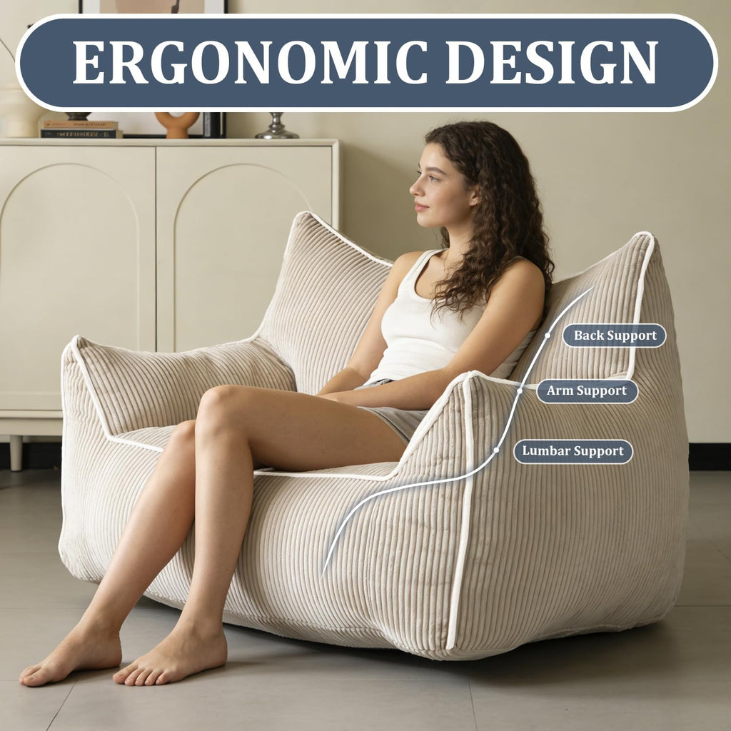 MOJAY Giant Bean Bag Chair, Oversized Plush Fluffy Lounge Chair with Filling, Comfy Stuffed Sofa with Backrest for Adults and Teens, Cozy for Gaming, Reading and Relaxing in Bedroom or Living Room