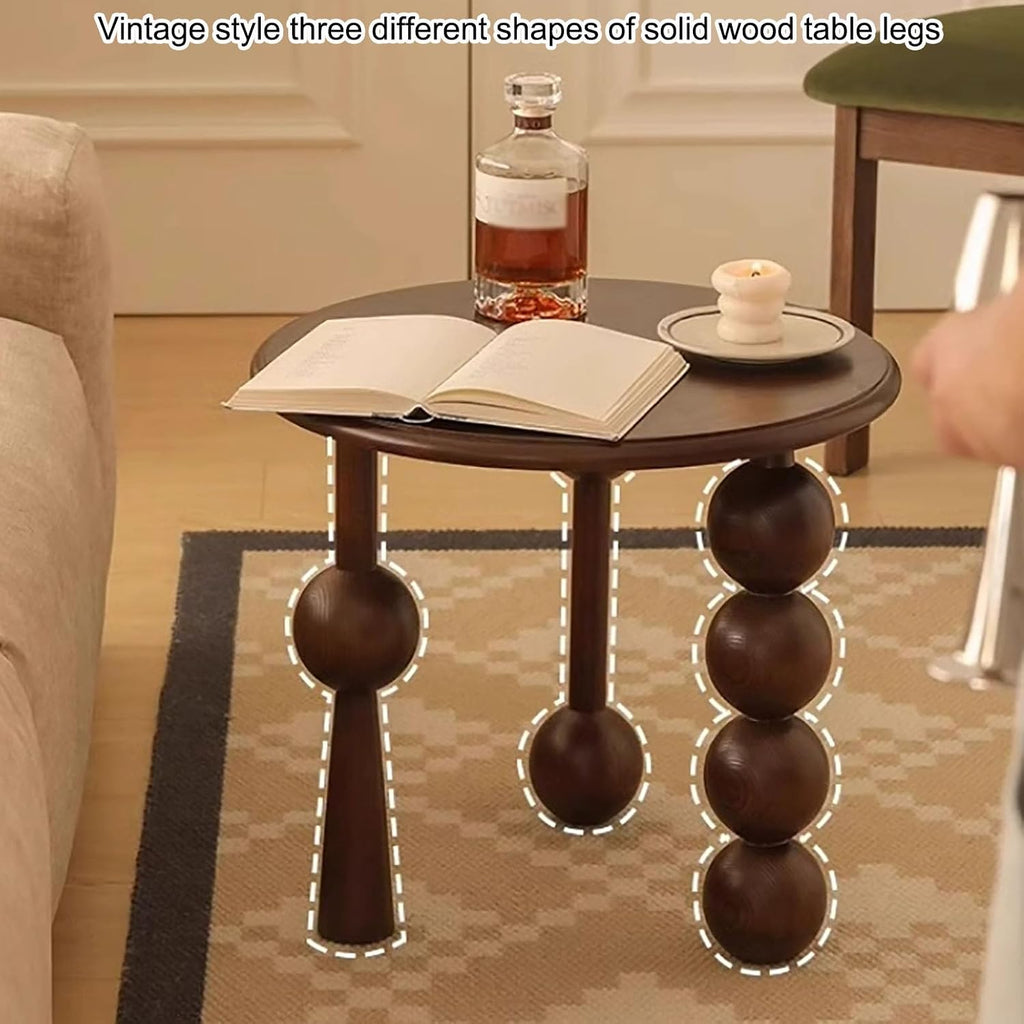 Vintage Solid Wood Side Table, Round Creative Sofa End Table with Unique Globe Legs,Multi-Functional Small Coffee Table Home Decor End Table for Living Room,Bedroom and Balcony