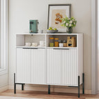 White Buffet Cabinet with Storage, Fluted Storage Cabinet with Doors & Adjustable Shelves, Solid Wood TV Stand Credenza for Kitchen Dining Room, 41"L x 14"D x 37"H Easy Assembly Kitchen Sideboard