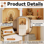 Altar Table, Pooja Cabinet with Drawers and Storage Cabinets, Solid Wood Prayer Table, Pedestal Tables Buddhist Altar Cabinet, for Home Office Or Temple Worship, Design for Prayer Items