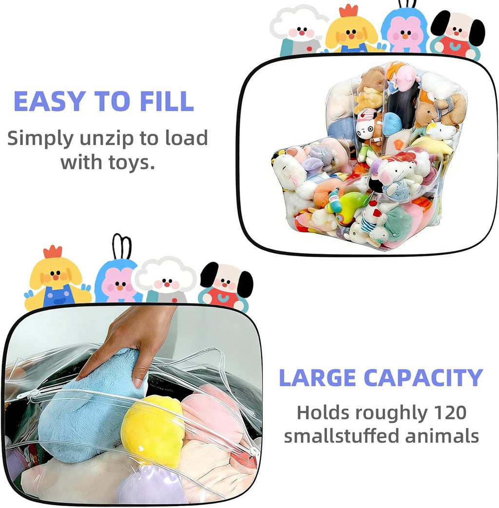 Clear Stuffed Animal Bean Bag Chair Cover for Kids, Waterproof Large Stuffable Beanbag Chair Cover, Creative PVC Plush Toys Storage, for Children Rooms Soft Stuff Animal(Large Square)
