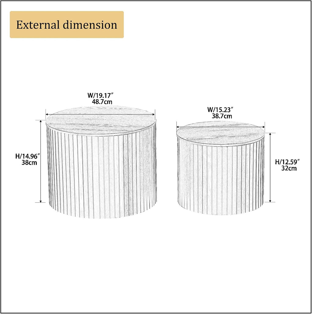 Round Storage Side Table Set of 2, Nesting Coffee Tables with Hidden Storage, Modern Wood Accent End Table for Living Room, Bedroom, Small Space, Minimalist Bedside Table, No Assembly(Black)