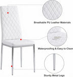 5 Piece Round Glass Dining Table Set for 4, Modern Tempered Glass Top with 4 Upholstered Chairs, Space-Saving Silver & White Set for Small Apartment, Studio,Kitchen or Dining Room
