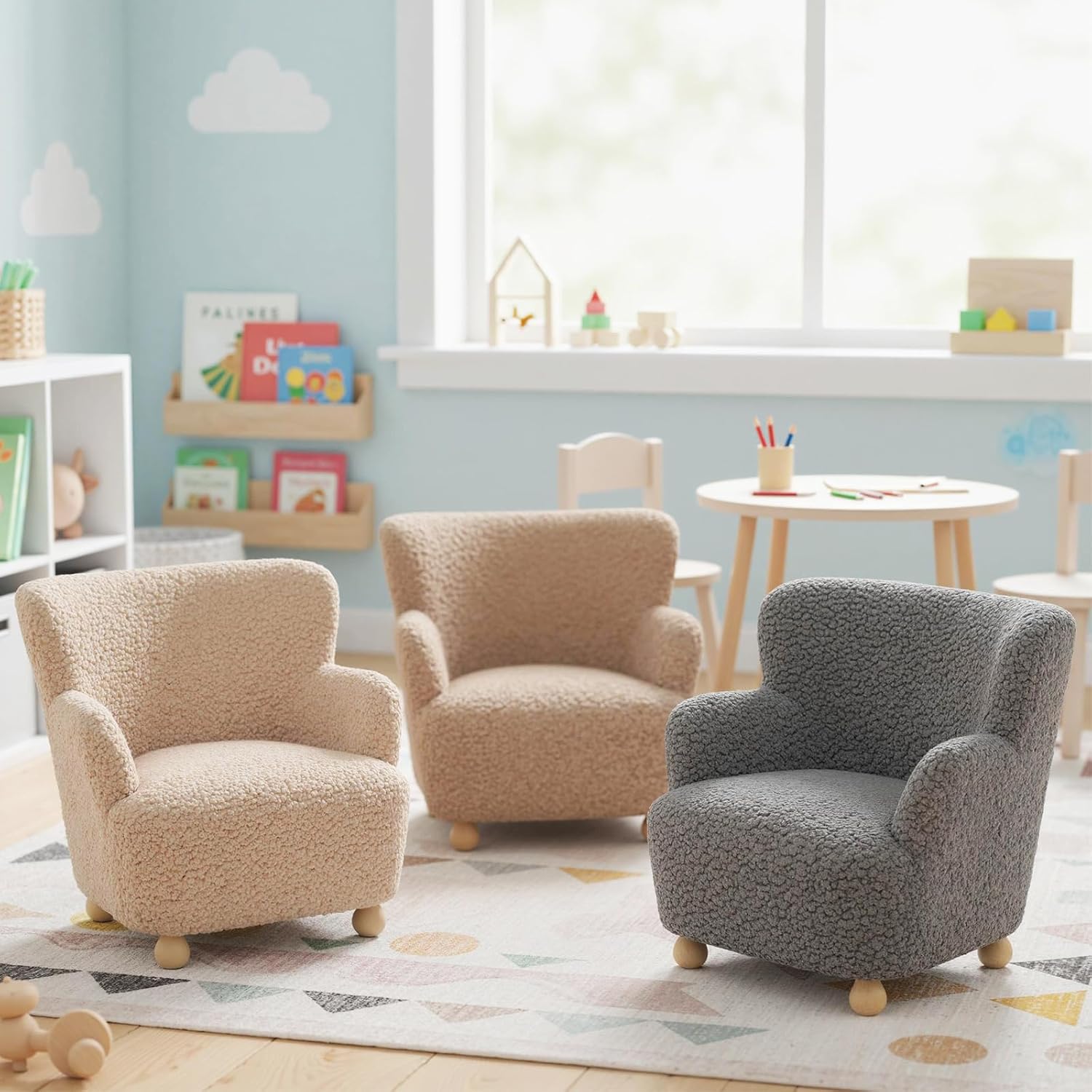 Costzon Kids Sofa, Comfy Toddler Armchair with Solid Rubber Wood Legs, Upholstered Children Reading Chair for Boys & Girls Aged 3+, Kids Furniture Mini Recliner Chair for Bedroom, Playroom (Gray)