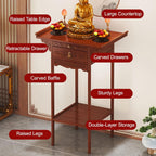 Meditation Table, Altar Cabinet with Pull-Out Storage Board, Personal Shrine Stand for Homes and Temples