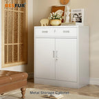 BESFUR Metal Storage Cabinet, Garage Storage Cabinet with One Drawer and Adjustable Shelf, Locking Short Storage Cabinet for Office Garage Home, White Metal Cabinets(36" H x 27.5" W x 16" D)