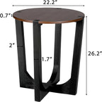 Round Wood Side End Table, Modern Industrial Accent Table with Curved Black Metal Legs, Small Sofa Side Table Nightstand for Living Room Bedroom Entryway