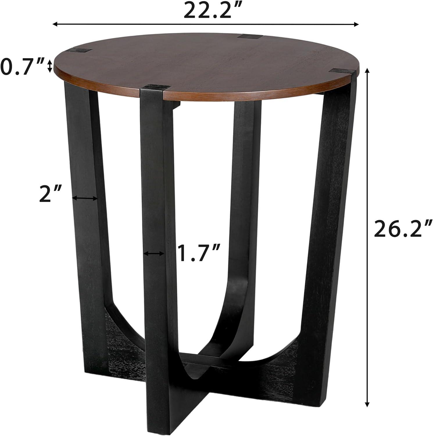 Round Wood Side End Table, Modern Industrial Accent Table with Curved Black Metal Legs, Small Sofa Side Table Nightstand for Living Room Bedroom Entryway