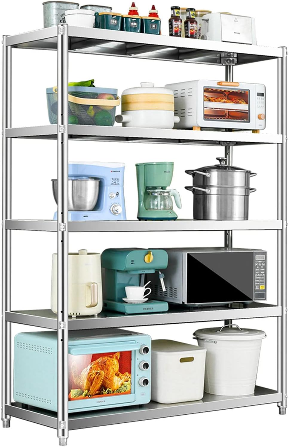 Kitchen Island Baker's Rack with 5 Tier Microwave Stand and Storage Shelf 90cm Height