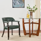 LEEMTORIG Large Dining Chairs with Casters and Arms, Rolling Dining Chairs with Wheels, Game Poker Table Chairs, Boss Caption's Chairs, 26"D x 25.2"W x 31.5"H, Espresso Legs & Green PU, XXY-1910-GN