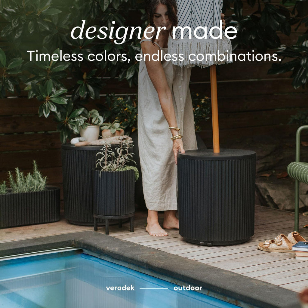 Veradek Umbrella Side Table - Outdoor Patio Table with Umbrella Hole | Durable Plastic-Stone Composite, Easy Assembly. Perfect for Porch, Poolside, or Patio Use as a Coffee or Picnic Table