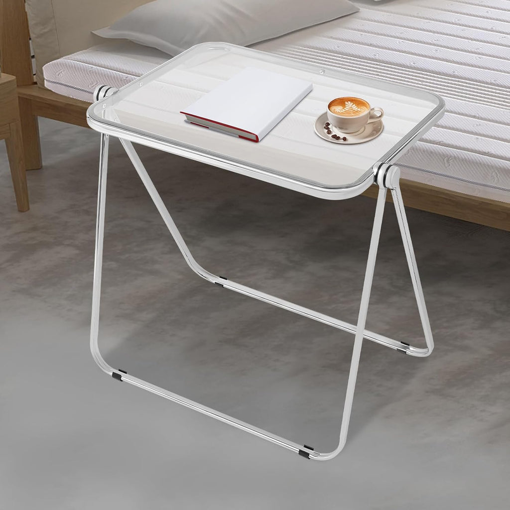 Clear Foldable Side Table - 25x20in Small TV Tray for Snack Dinner on Couch, Folding Table for Home Office Sofa Small Space