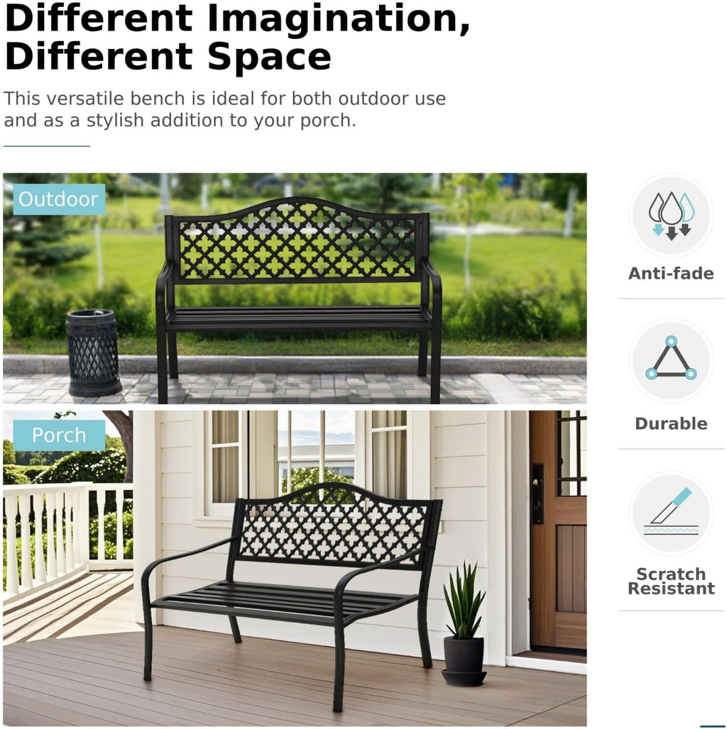 Outdoor Bench 50 in Metal Garden Bench 550 lbs Park Patio Yard Porch Bench