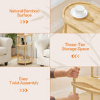 HOOBRO Small Side Table with Charging Station, Small End Table, 3-Tier Oval Bamboo Accent Table, Compact Sofa Bedside Table, for Living Room, Bedroom, Apartment, Natural YL177UBZ01