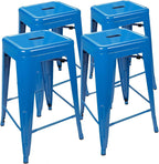 24 Inches Metal Barstool Set of 4 – Counter Height Backless Bar Stool for Kitchen Island, Breakfast, Outdoors, Pub, Restaurant, Home, Patio – Stackable Heavy Duty Modern & Industrial (Blue)