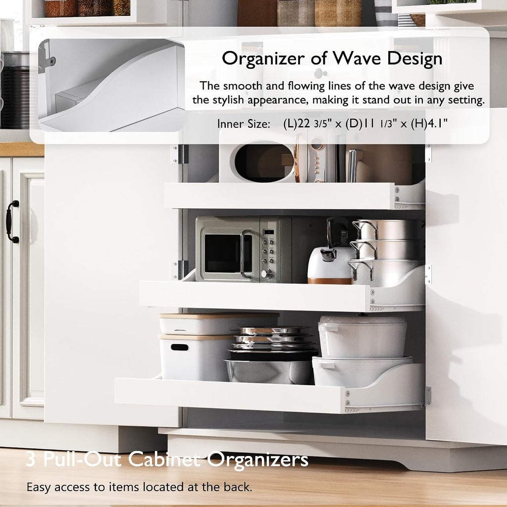 Ball & Cast 71" Farmhouse Kitchen Pantry Cabinet with 3 Pull-Out Organizers, Tall Storage Cabinet with 4 Doors, 2 Drawers, 6 Door Shelves & Adjustable Shelves, Freestanding Cupboard, White