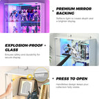 VersionTECH. Display Cabinet with Glass Doors, 4-Tier Curio Cabinet with RGB Lights for Collectibles, Display Case with 2 Drawers, Adjustable Glass Shelves, Human Body Sensor, Mirror Backing, White