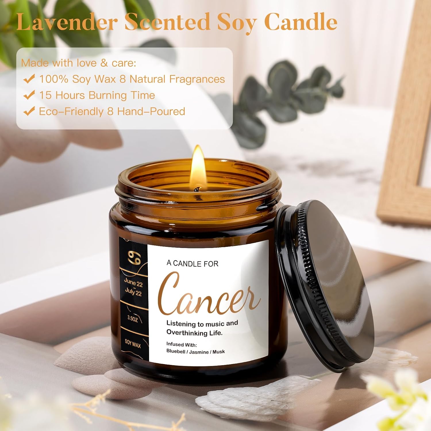 14PCS Cancer Birthday Gifts for Women, Cancer Zodiac Gifts for Women Baskets, Get Well Gifts for Best Friend Sister, Can Astrological 16 oz Glass Cups Candle with Zodiac Gift Set Box
