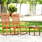 Giantex 3 Piece Patio Rocking Chair Set, Outdoor Wood Conversation Set w/ 2 Rockers & 1 Coffee Table, Eucalyptus Wooden Rocking Bistro Set for Backyard Porch Poolside Lawn