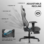 GTPLAYER Gaming Chair with Footrest, Fabric Breathable Big and Tall Ergonomic Computer Chair 350 lbs with Adjustable Lumbar Support and Recliner, High Back Game Chair for Office Gaming, Grey