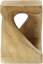 Natural Color MGO Twist Shape Side Table, Modern Abstract Accent End Table with Wood-Like Texture, Unique Sculptural Stool for Living Room, Bedroom, Patio, Home Decor