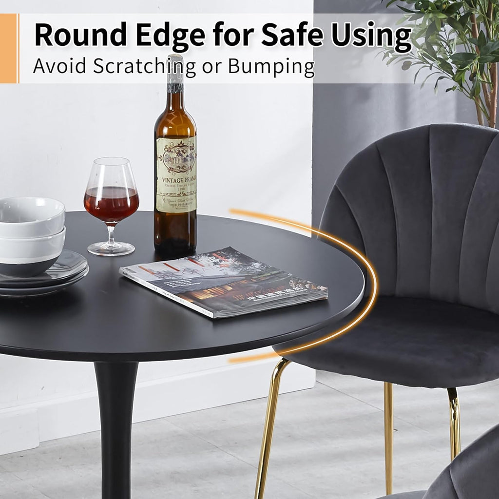42 Inch Black Round Dining Table for 4-6 People,Mid-Century Black Tulip Table,Modern Kitchen Dining Table with MDF Table Top and Pedestal Base for Home and Kitchen