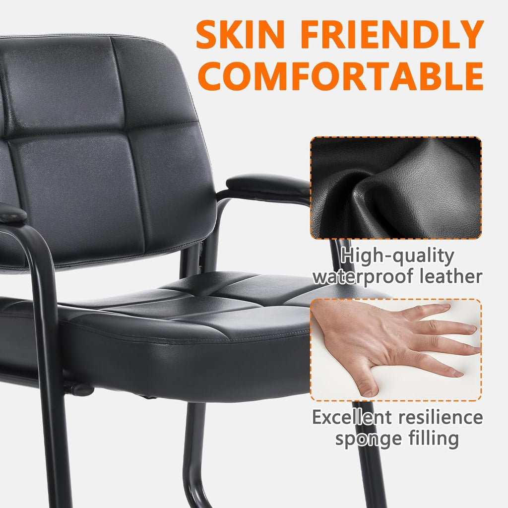 CLATINA Set of 8 Big & Tall 400 lbs Waiting Room Guest Chair, Leather Office Reception Chair No Wheels with Backrest Wide Seat and Padded Arms for Home Lobby Conference Waiting Room Office, Black